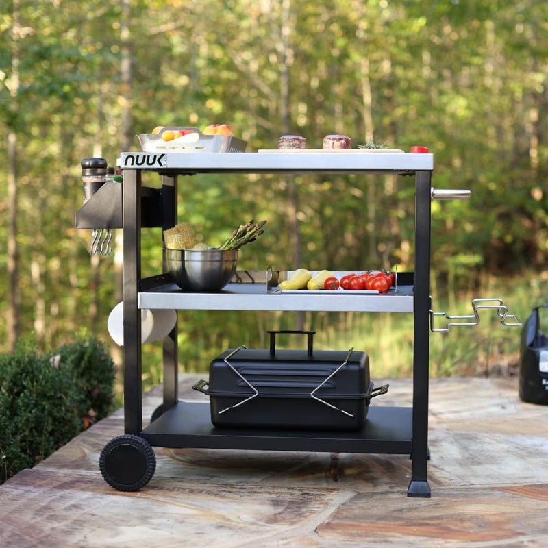 NUUK Three-Shelf Movable Outdoor Dining Cart Table, 20" x 32" NSF Stainless Steel Commercial Multifunctional Heavy Duty Kitchen Food Prep Worktable on Wheels - Image 4